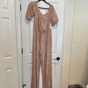 VENUS Sparkling Sequin Jumpsuit in Gold